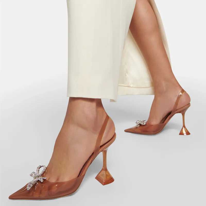 Fashion Transparent Soft PVC Wen Pumps Rhinestones Bowknot Slingbacks High H Spring Summer Wedding Hot Party New Shoes Z250121