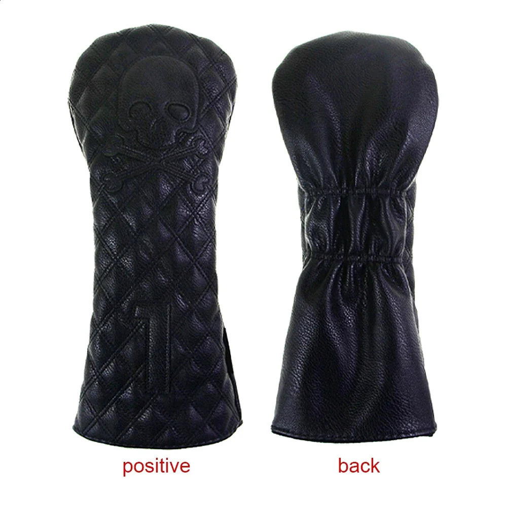 GLOOF Golf Skull Skeleton Head Cover Golf Club Black Leather cover set Fits Driver Fairway Wood Hybrid Golf supplies 250110