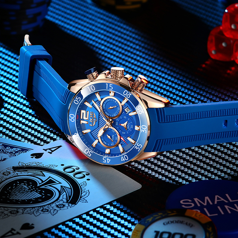 LIGE Silicone Sports Mens Watches Waterproof Quartz Wristwatches Chronograph Date Male Clock Fashion Watch for Men