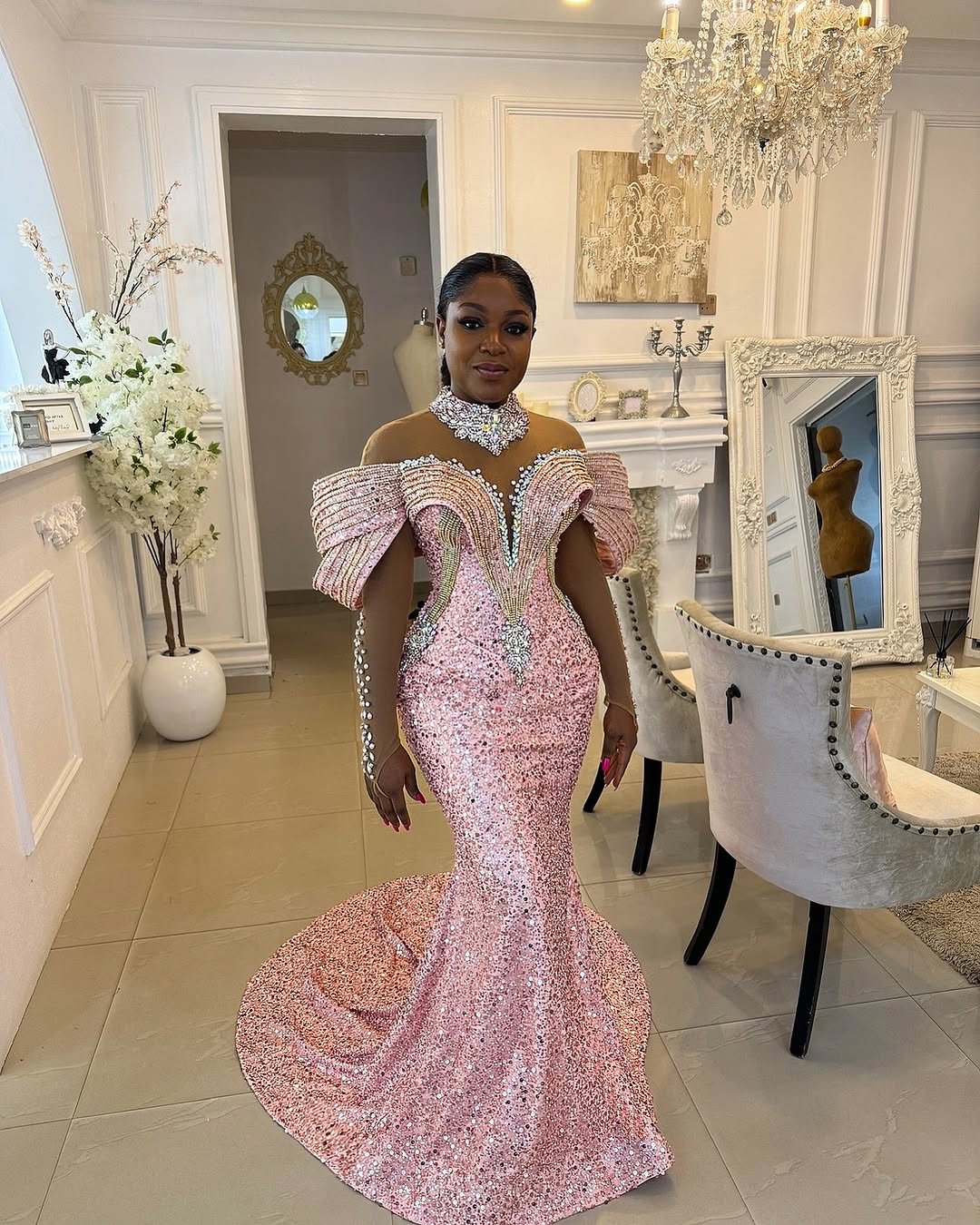 Aso Ebi Pink Mermaid Prom Dresses 2025 Rhies Beaded Stylish Evening Formal Party Second Birthday Engagement Gowns Plus Size Dress For Special Ocns