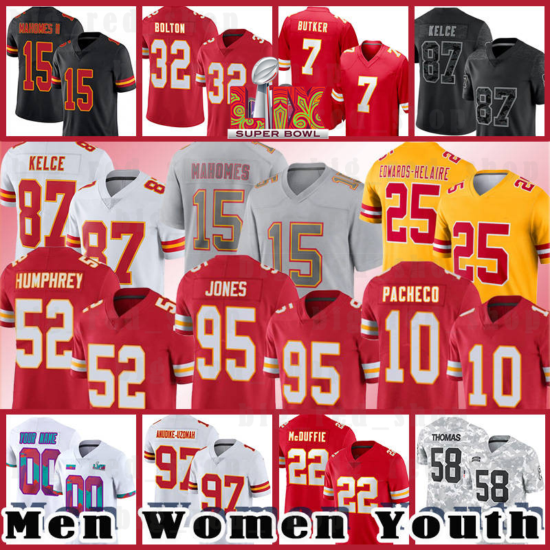 Travis Kelce Patrick Mahomes Football Jerseys Chiefss Nick Bolton Xavier Worthy Isiah Pacheco Rashee Rice Felix Anudike-Uzomah Trent McDuffie Chris Jones Steele