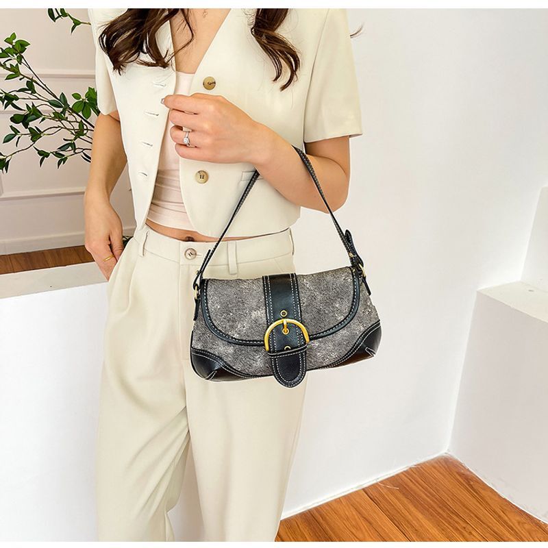 New Simple Retro Ing Denim Underarm Pea Hot Girl One Shoulder Handbag Crossbody Bag Female