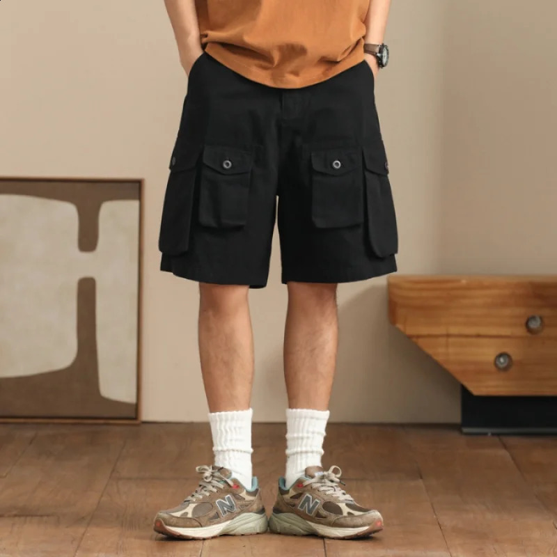 Summer street mens work shorts High-end combed cotton loose fit knee-length pants Multi-pocket model stretch casual pants 250117