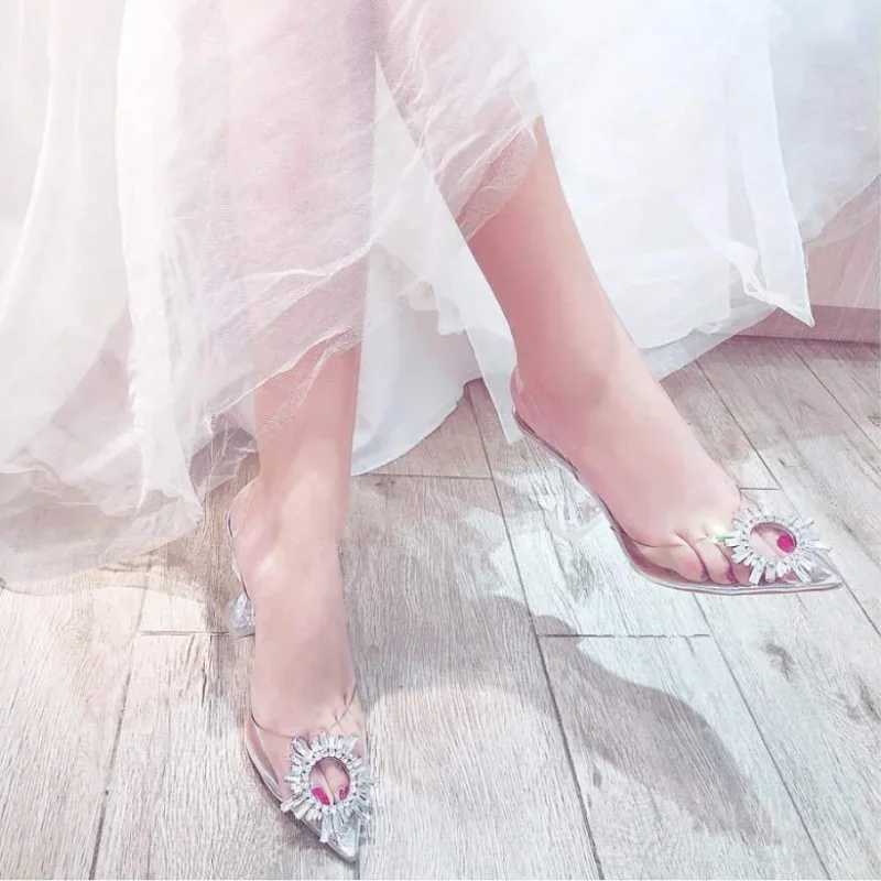42 Large Sandals New Wen Summer Slim Hot Back Empty Single Shoes Sexy One Word Crystal High H Wens Sandalias Mujer Z250121