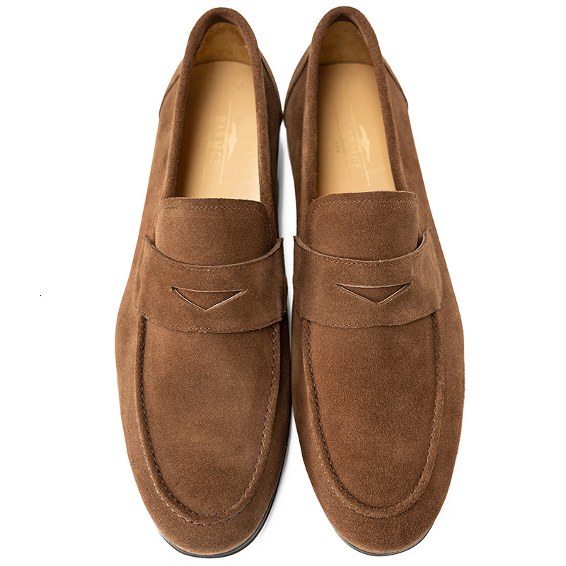 Le Fu shoes men's leather soft soled bean shoes, one foot stepping suede suede frosted business casual leather shoes European station men's 