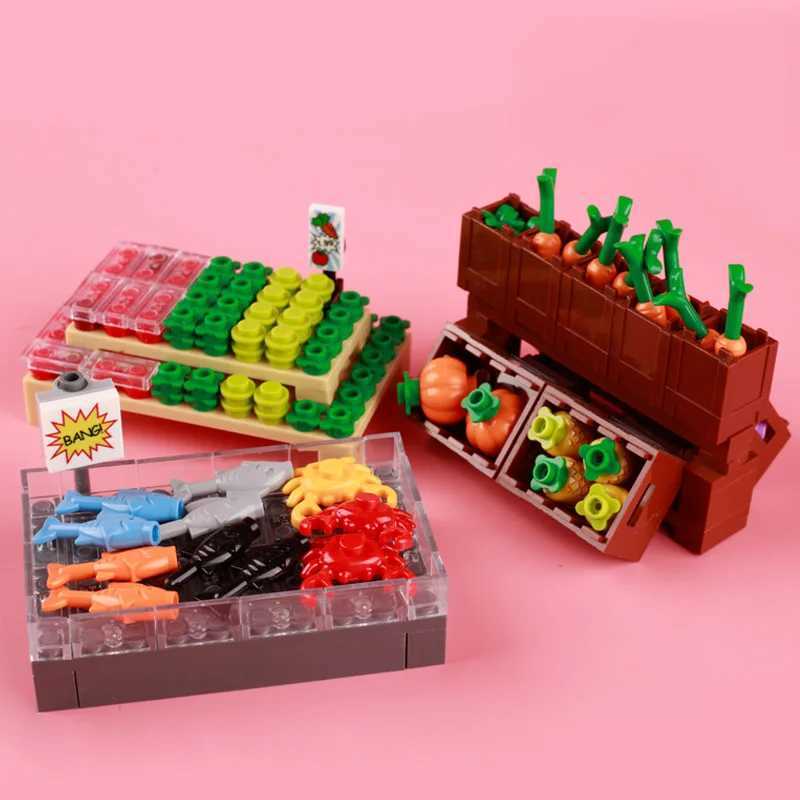 Free shipping MOC In Supermarket Figures Building Blocks Store Vegetable Snacks Beverage Food Cashier Accessory Model Bricks Kids Toys Gifts