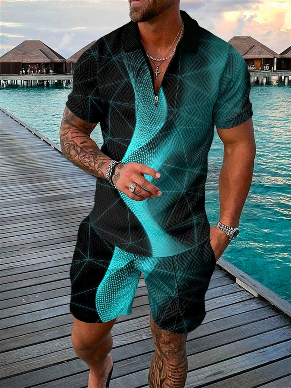 New Arrival Two Piece Set for man polo Clothing tracksuit Polo Shirts Sets Summer Casual Golf T-shirt Shorts Suits Print Fashion Male Street Outfits t