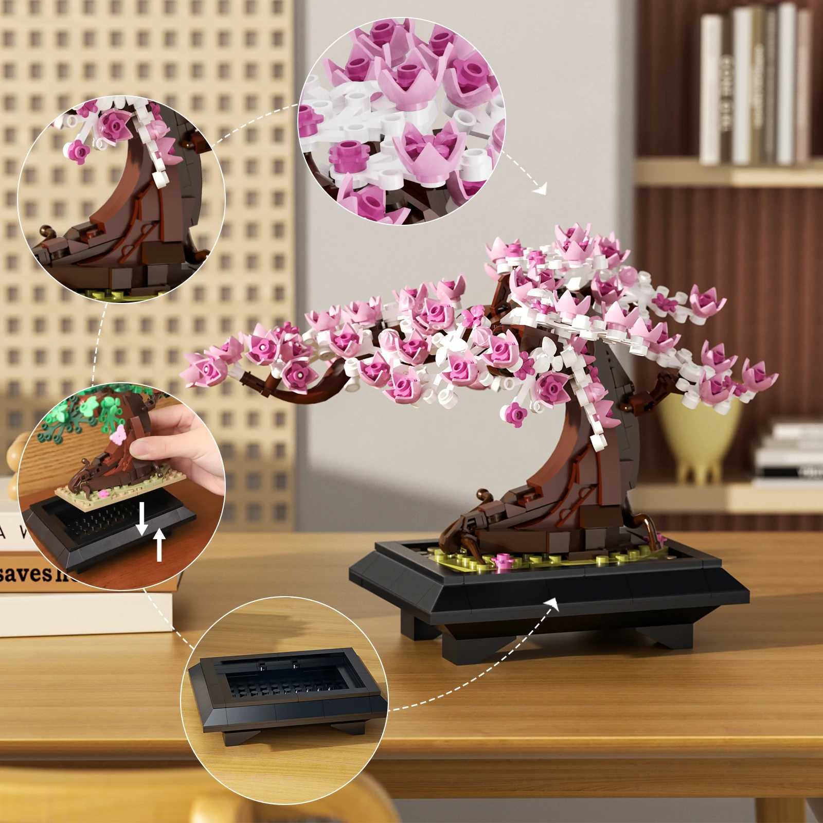 MOC Four Season Flower Tree Bricks Model Spring Summer Autumn Winter Bonsai Tree Home Decoration Building Blocks Toys Kids Gifts W250115