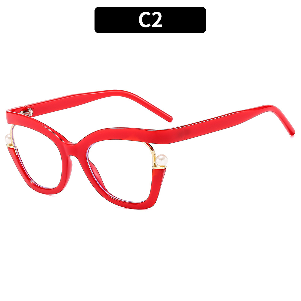Anti blue light women's flat lens personalized color pearl decoration eyeglass frame elegant eyeglass frame
