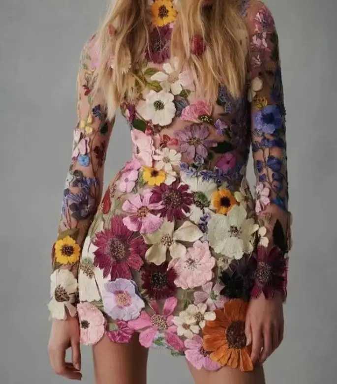 Basic Casual Dresses Sexy Womens Dress 2023 Spring Autumn Swt Style Half Turtleneck 3D Flower Package Hip Sexy Straight Long Slve Mini Dress H25121