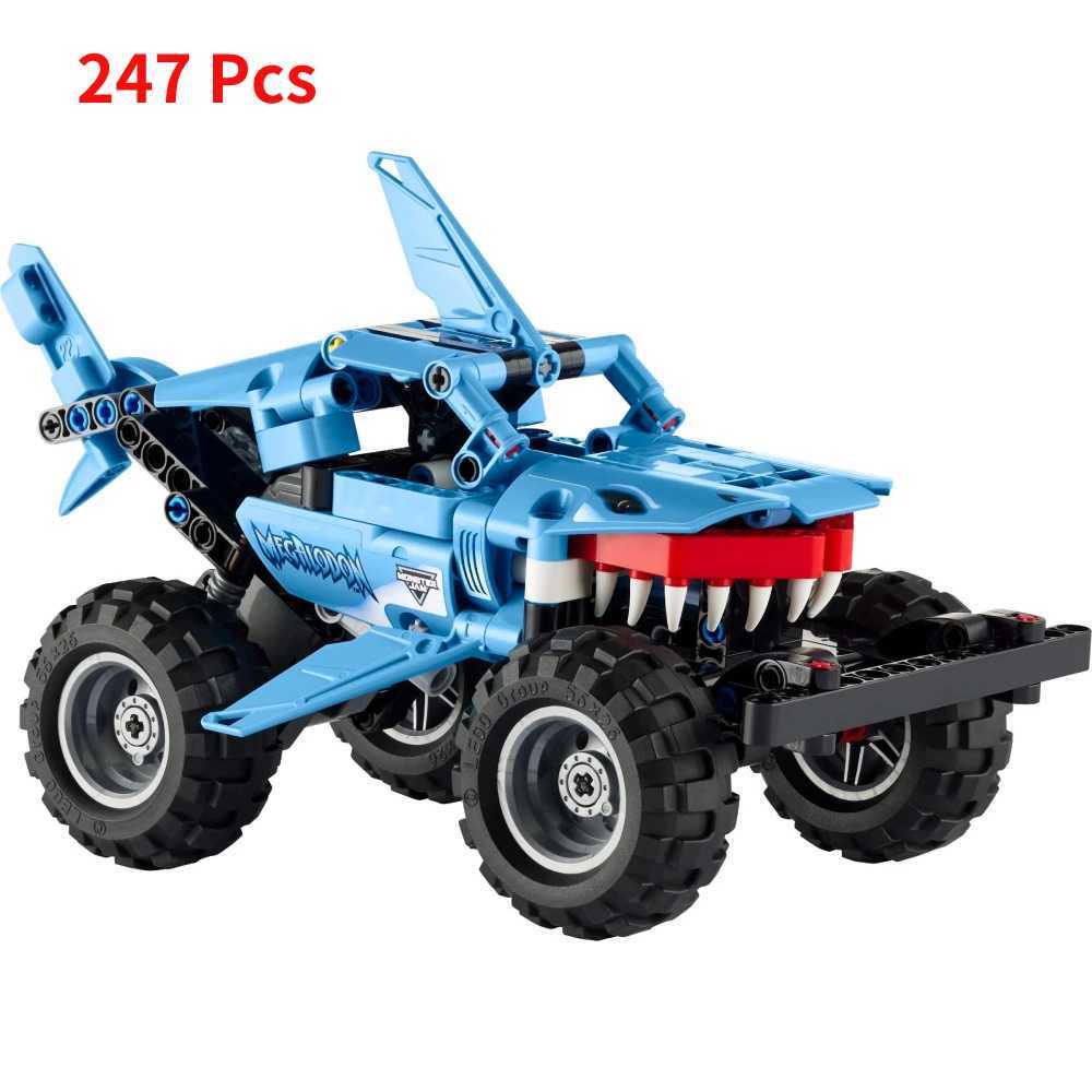 Free shipping Technical Monster Jam Megalodon 42134 Building Blocks Set 2 in 1 Pull Back Shark Truck Race Car Model Boys Toys Christmas Gifts