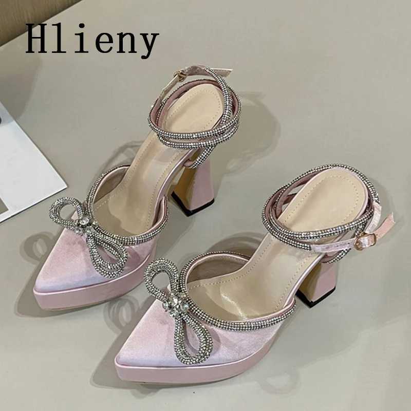 Hlieny 2025 Spring Autumn Wen New Pumps Hot Fashion Platform Pointed Toe -Knot Crystal Party Shoes Ankle Buckle Strap Sandals Z250121