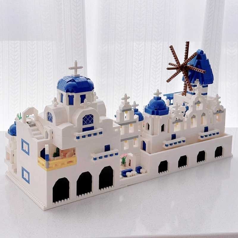 Free shipping 4310pcs Santorini Building Blocks Set Love Sea Architecture Model MOC Bricks DIY Adult Kids Assembly Toys Birthday Gifts