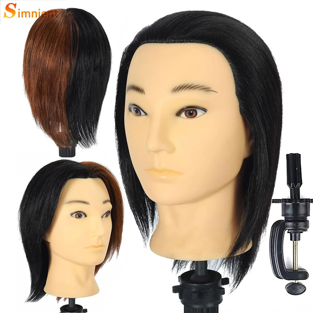 Male Mannequin Head With Human Hair Black For Practice Hairdresser Cosmetology Training Doll Head For Hair Styling 250114