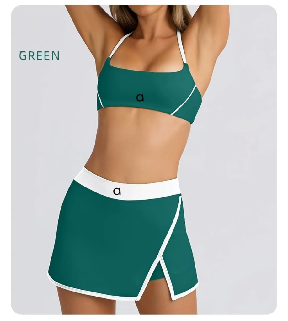 Womens Yoga Two Piece Set 2 Pieces Suit Gym Top Bra Tennis Skirts Suit Fitness High Waist Push Up Workout Set Running Sports Tracksuits Sportswear A40