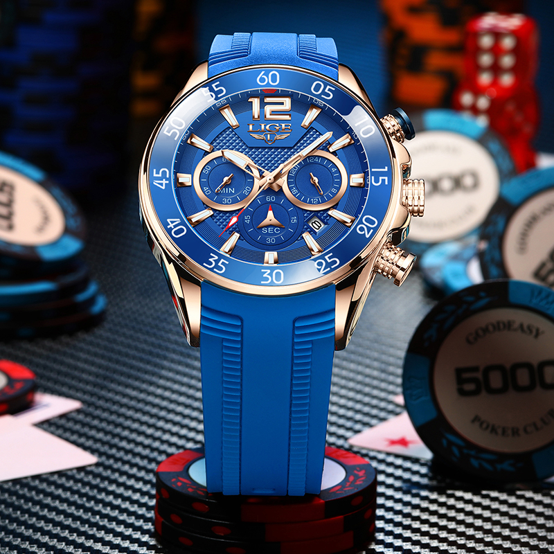 LIGE Silicone Sports Mens Watches Waterproof Quartz Wristwatches Chronograph Date Male Clock Fashion Watch for Men