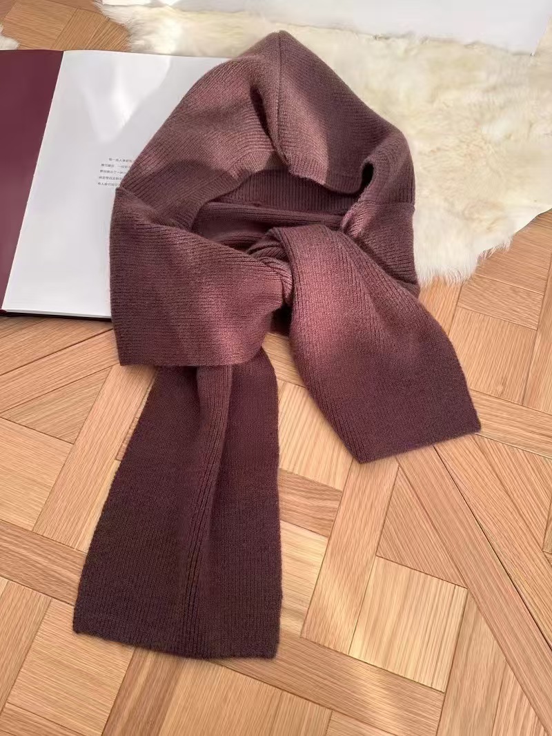 T110 autumn and winter hooded scarf thickened atmosphere knitted scarf female winter thickened windproof neck protection