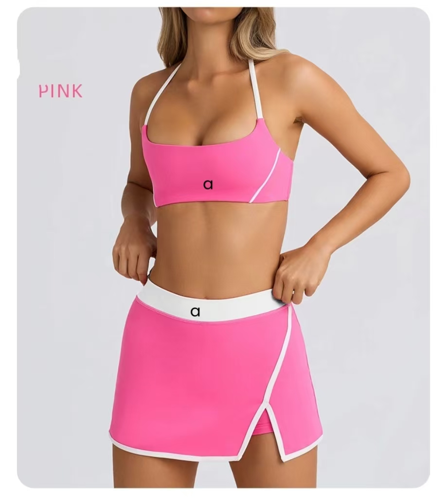 Womens Yoga Two Piece Set 2 Pieces Suit Gym Top Bra Tennis Skirts Suit Fitness High Waist Push Up Workout Set Running Sports Tracksuits Sportswear A40