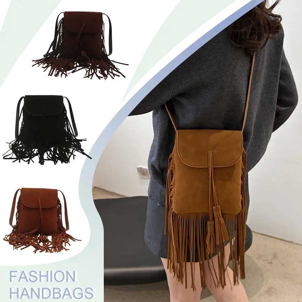 Women Vintage Messenger Bag Large Capacity Suede Retro Tote Handbag Adjustable Strap Fringe Satchel Bag Female Shopping BagC250121