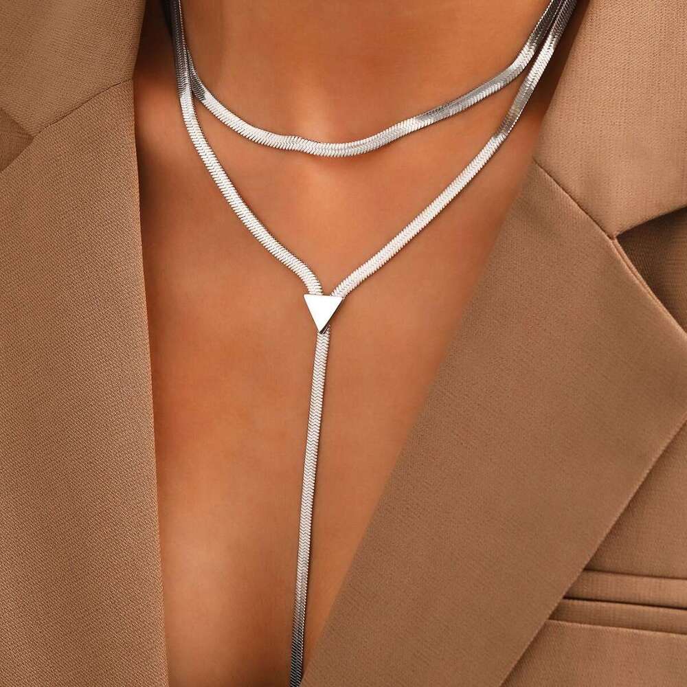 Jewelry hip-hop minimalist snake bone collarbone choker French niche metal chain necklace