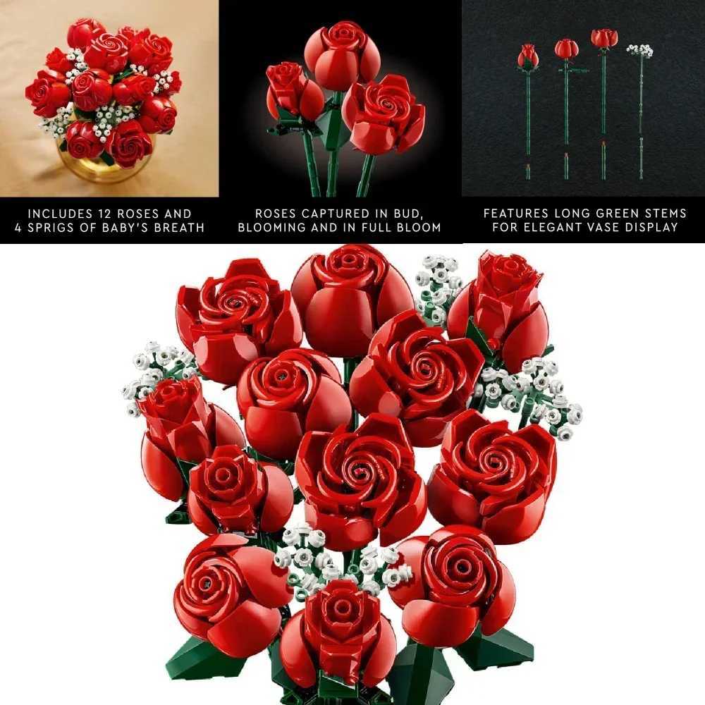 Icons Bouquet of Roses 10328 building blocks Sets Artificial Flowers for Home Dcor Gifts for Anniversary or Any Special Days W250115