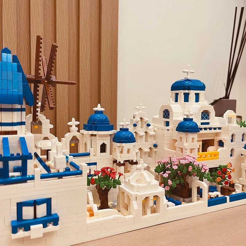 Free shipping 4310pcs Santorini Building Blocks Set Love Sea Architecture Model MOC Bricks DIY Adult Kids Assembly Toys Birthday Gifts