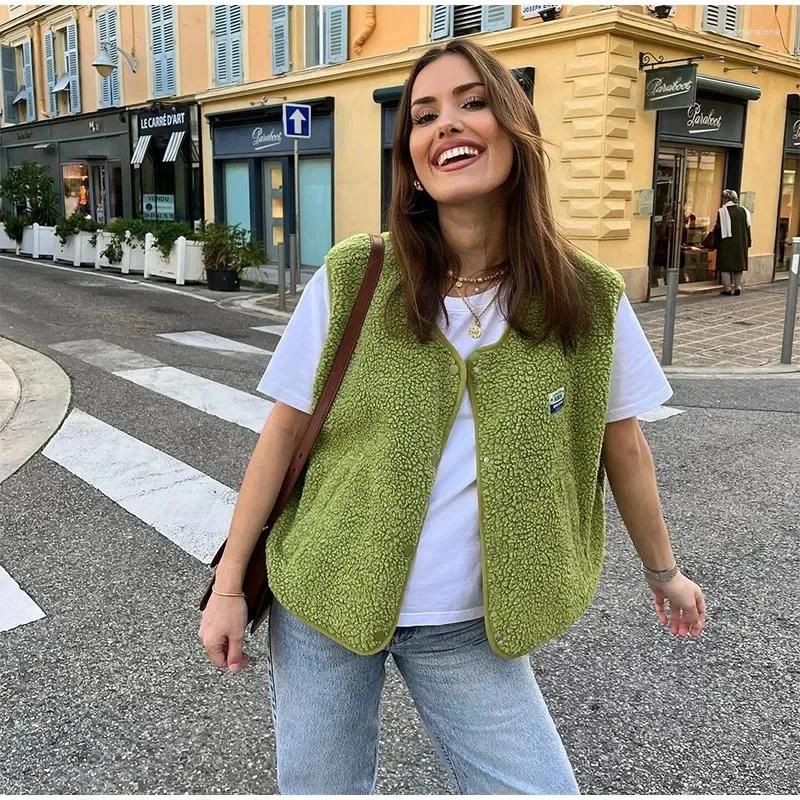 Women's Vests Elegant Single-Breasted Pocket Vest For Women 2025 Autumn European And American Cross-Border Style Woolly Sleeveless Top