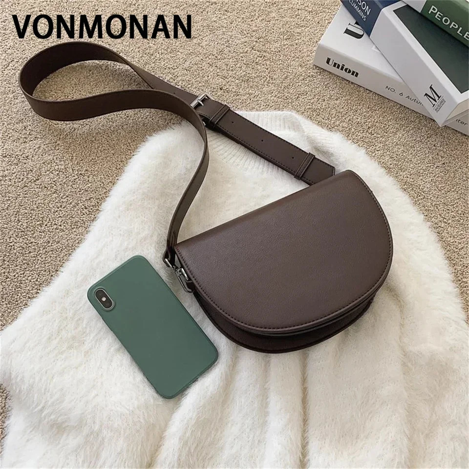 Retro Solid Color Saddle Bag High Quality Leather Shoulder Bags for Women Simple Ladies Crossbody ner Handbags 250114