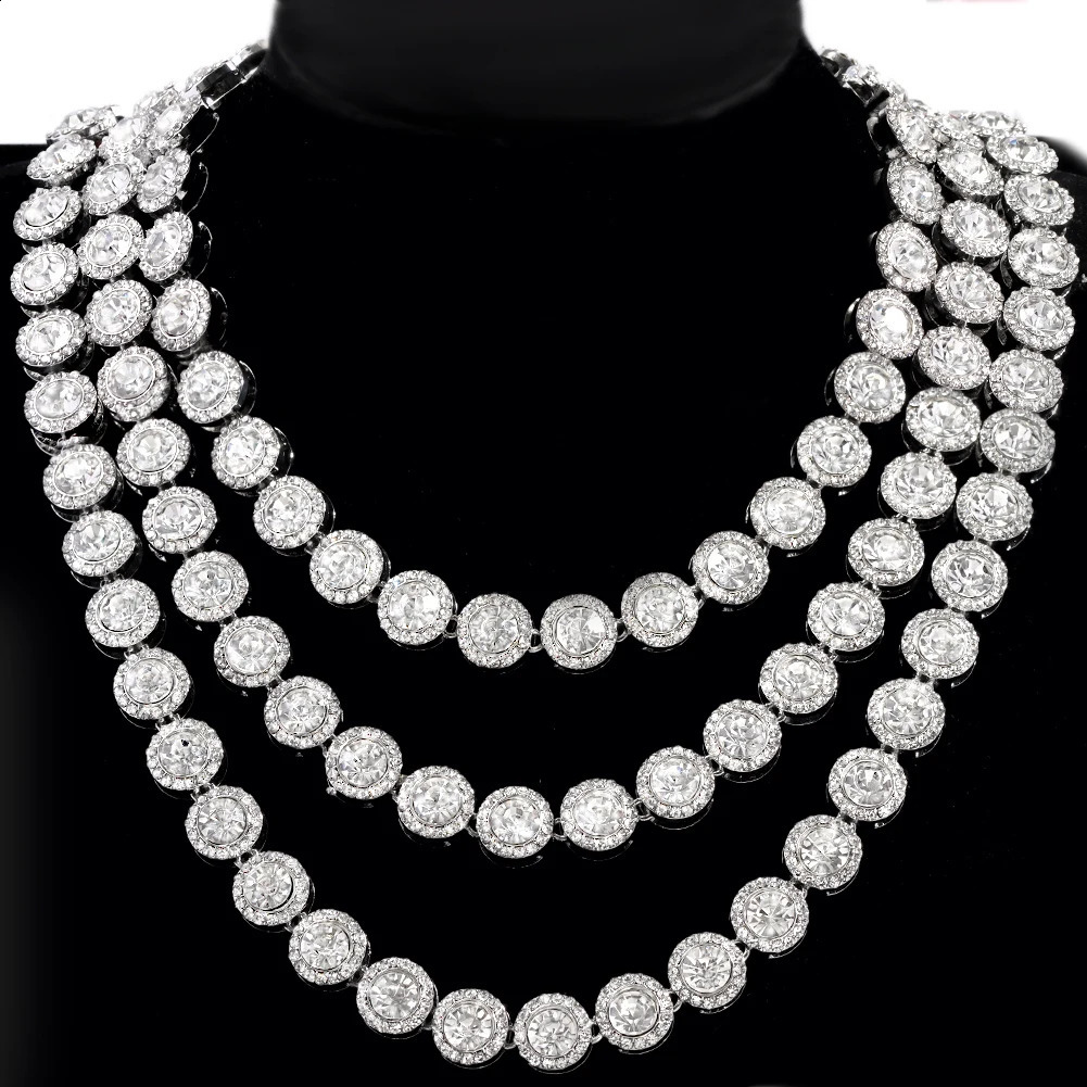 Hip Hop Iced Out Polyester Tennis Chain Necklace Womens Geometric Center Square Crystal Cuban Chain Jewelry 250107