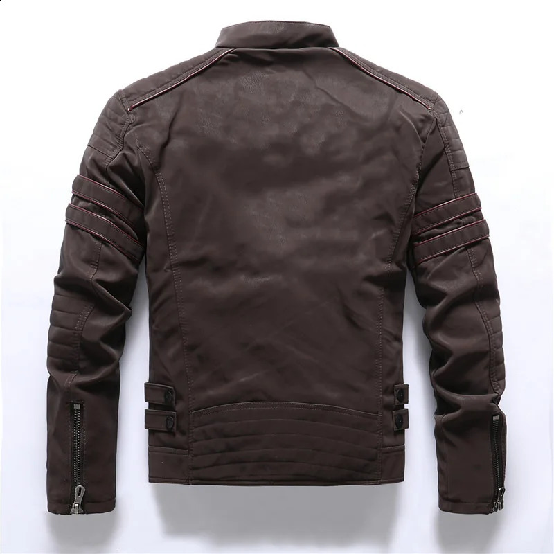 Mens Leather Washed Leather Jacket Motorcycle Plus Fleece Splicing European and American Mens Leather Coat 250109