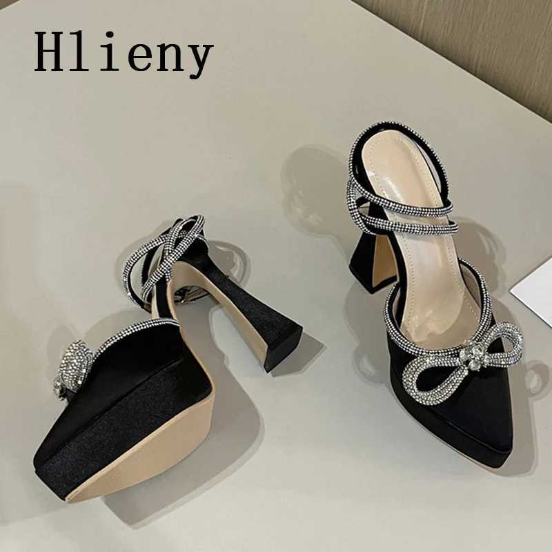 Hlieny 2025 Spring Autumn Wen New Pumps Hot Fashion Platform Pointed Toe -Knot Crystal Party Shoes Ankle Buckle Strap Sandals Z250121