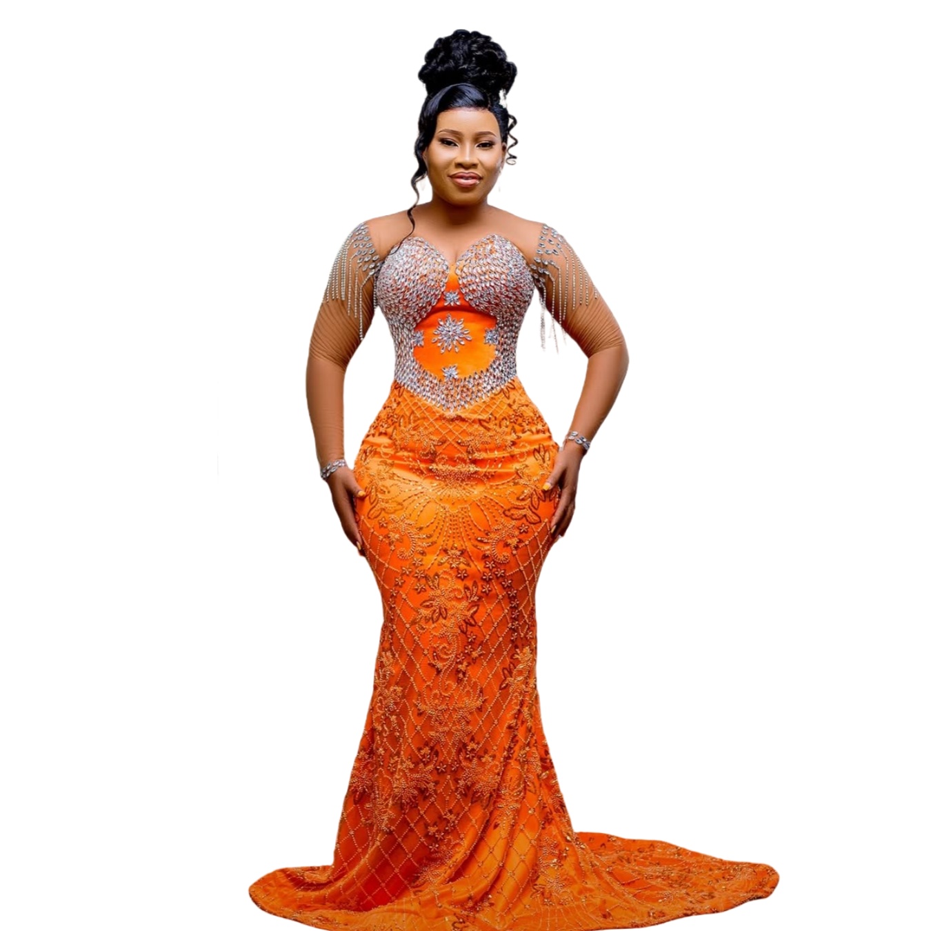 Aso Ebi Orange Mermaid Prom Dresses 2025 Crystals Lace Beaded Evening Formal Party Second Birthday Engagement Gowns Plus Size Dress For Special Ocns