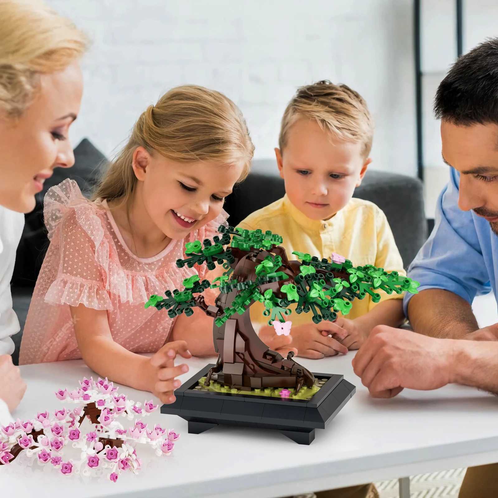 MOC Four Season Flower Tree Bricks Model Spring Summer Autumn Winter Bonsai Tree Home Decoration Building Blocks Toys Kids Gifts W250115