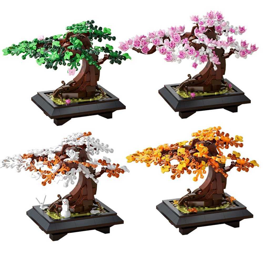 MOC Four Season Flower Tree Bricks Model Spring Summer Autumn Winter Bonsai Tree Home Decoration Building Blocks Toys Kids Gifts W250115