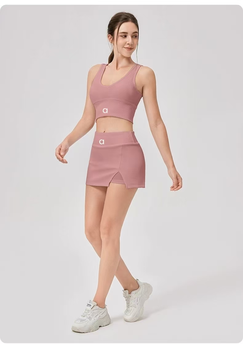 A12118+12429 Womens Yoag Two Piece Set 2 Pieces Vest Tennis Skirts Set High Elastic Sports Quick-Drying Fitness vest Gym Tracksuit