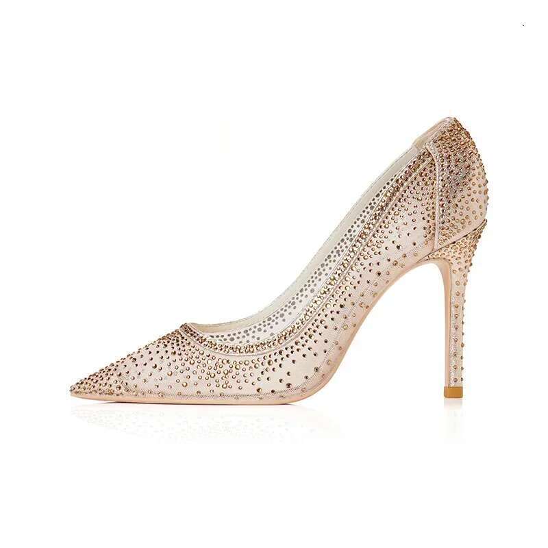 2025 New Lace High Heels, Transparent Sexy Fairy Sandals, Crystal Wedding Shoes, French Style Single Shoes
