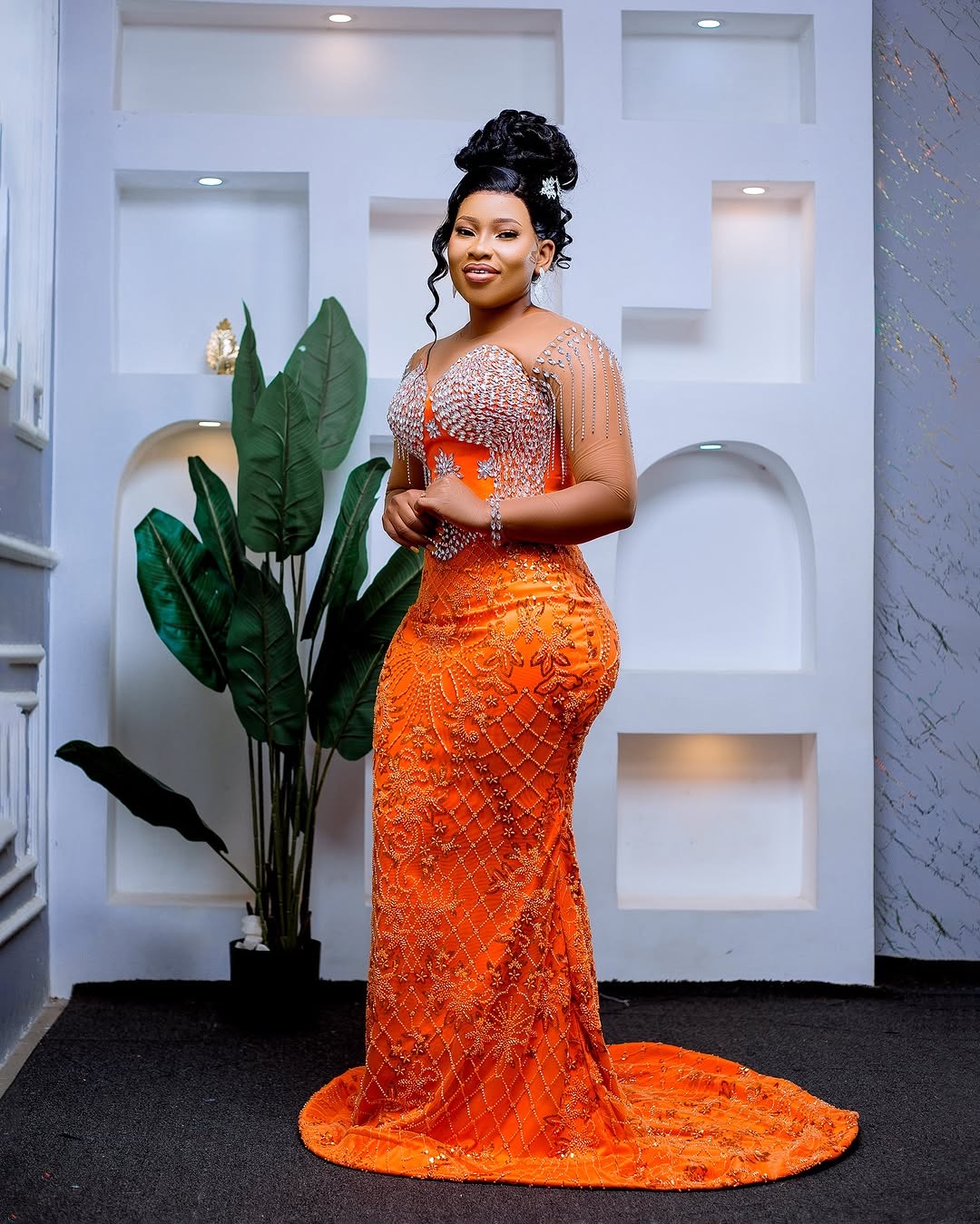 Aso Ebi Orange Mermaid Prom Dresses 2025 Crystals Lace Beaded Evening Formal Party Second Birthday Engagement Gowns Plus Size Dress For Special Ocns