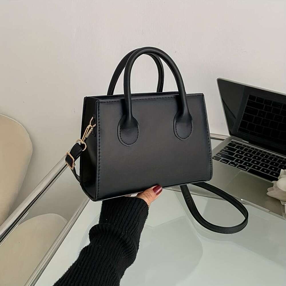 Minimalist black small square chest, fully matched top handle wallet, classic work shoulder bag