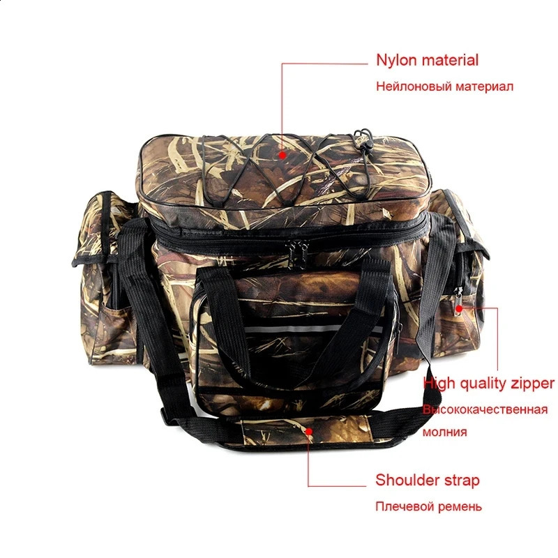 50*30*25cm Waterproof Fishing Bag Nylon Large Capacity Multi-Purpose Fishing Tackle Bag Two-Layer Outdoor Shoulder Bags 250120