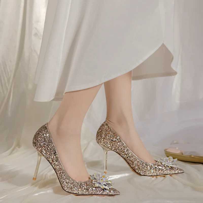 2023 Hot Newest Rhinestone Pumps Pointed Toe Crystal For New Wen Shoes High H Z250121