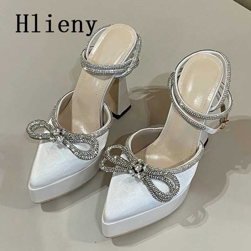 Hlieny 2025 Spring Autumn Wen New Pumps Hot Fashion Platform Pointed Toe -Knot Crystal Party Shoes Ankle Buckle Strap Sandals Z250121