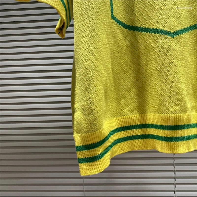 Men's Polos American House Of Error Eye Truth Number 20 Green Simple Lines Jacquard Embroidery Logo Polo Collar Contrast Knitted Sweater