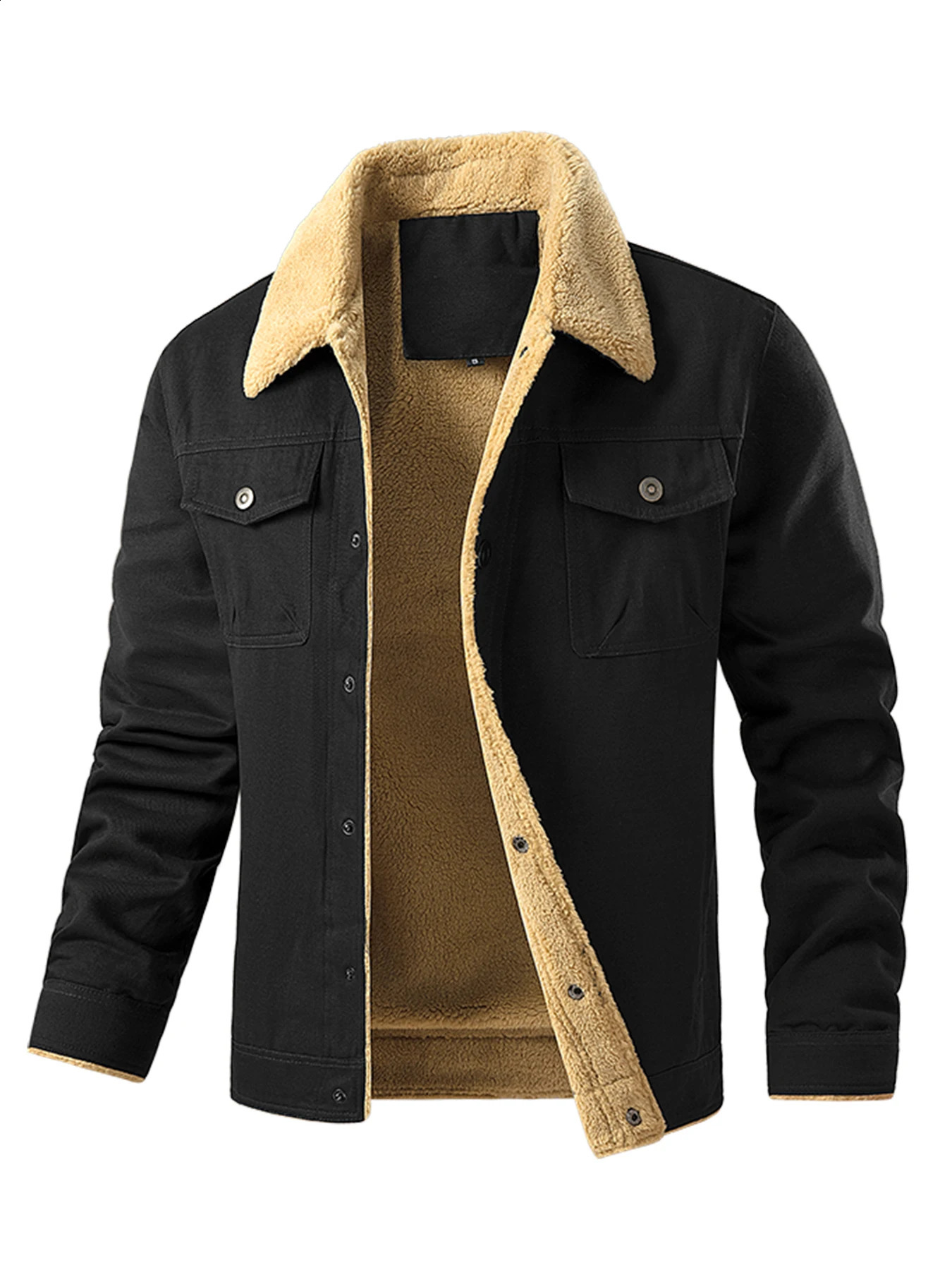 Mens Sherpa Fleece Lined Jacket Thermal Cotton Trucker Jackets Winter Coat with 5 Pockets 250113