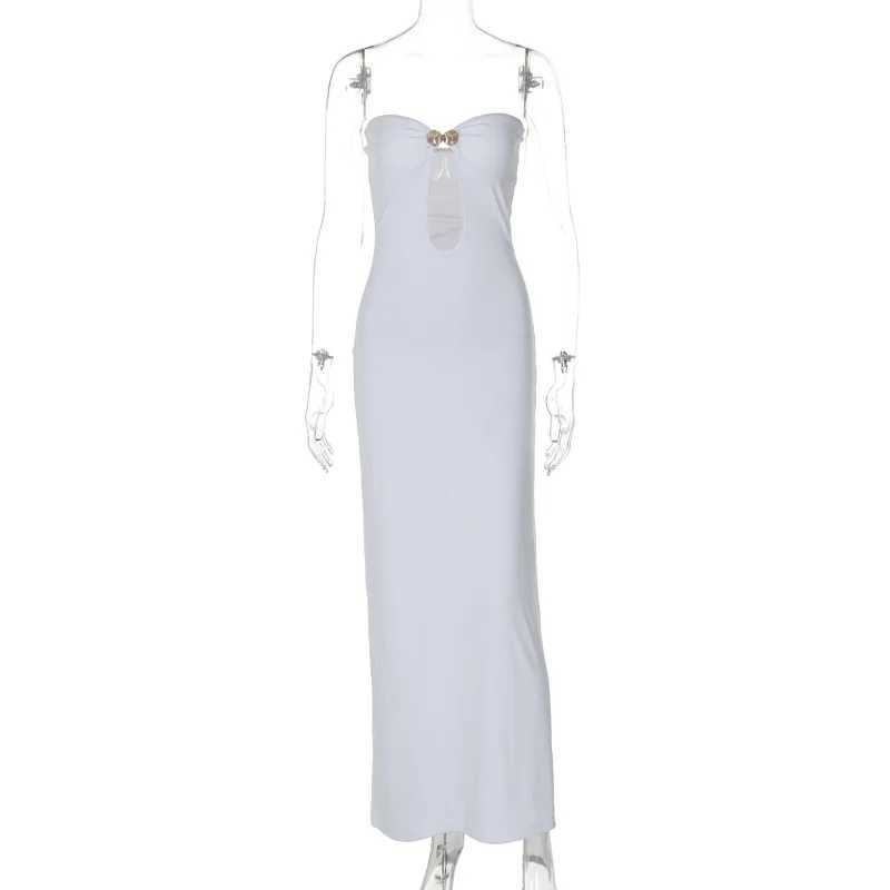 Basic Casual Dresses Lygens Strapless Hollow Out Bodycon Elegant Evening Long WomenS Dresses Summer 2024 Fashion Beachwear Party Casual Clothes H25217