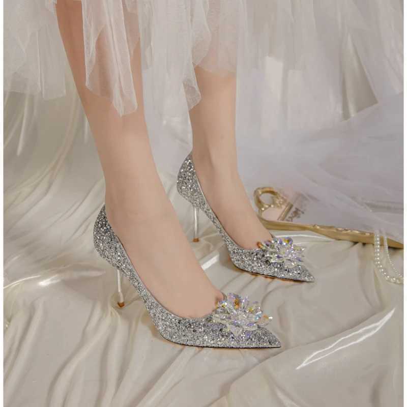 2023 Hot Newest Rhinestone Pumps Pointed Toe Crystal For New Wen Shoes High H Z250121