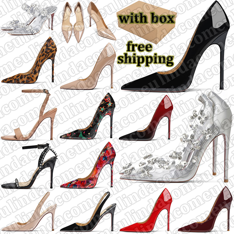 Livraison gratuite avec la boîte Femmes Talons de luxe Designer Lady Dress Shoes Pumps Sparkly Patent Leather Womens High Talon Party Mariage noi