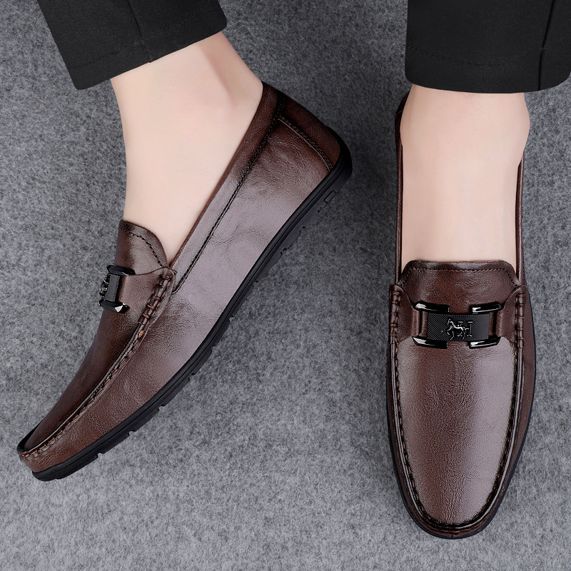 Live streaming cowhide men's bean cold adhesive shoes hot selling breathable and comfortable casual leather shoes men's set feet loafers men