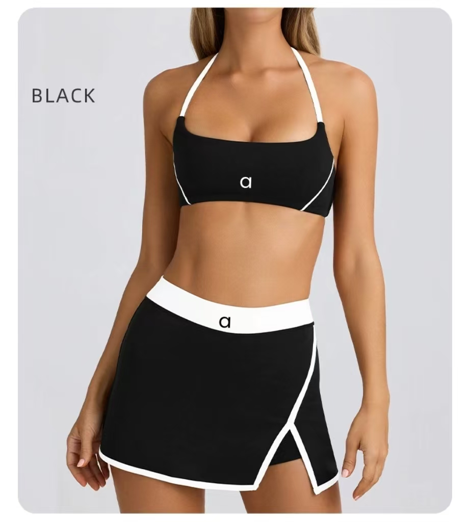 Womens Yoga Two Piece Set 2 Pieces Suit Gym Top Bra Tennis Skirts Suit Fitness High Waist Push Up Workout Set Running Sports Tracksuits Sportswear A40