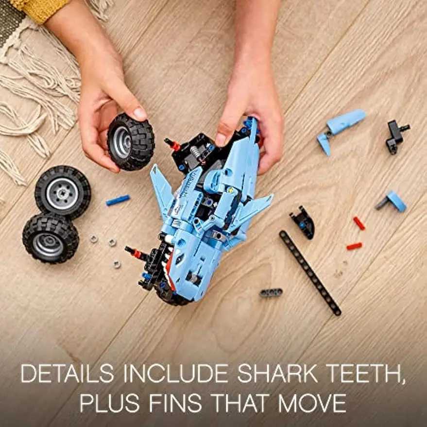 Free shipping Technical Monster Jam Megalodon 42134 Building Blocks Set 2 in 1 Pull Back Shark Truck Race Car Model Boys Toys Christmas Gifts