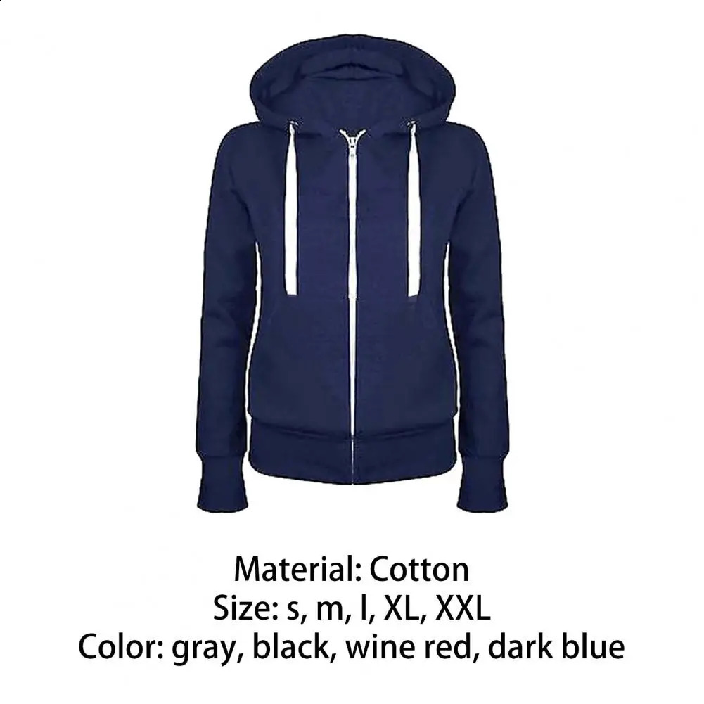 Spring Autumn Casual Fleece Zipped Hoodie Coat Women Fashion Drawstring Sporty Hooded Coats Jackets Ladies Simple Sweatshirt 250113